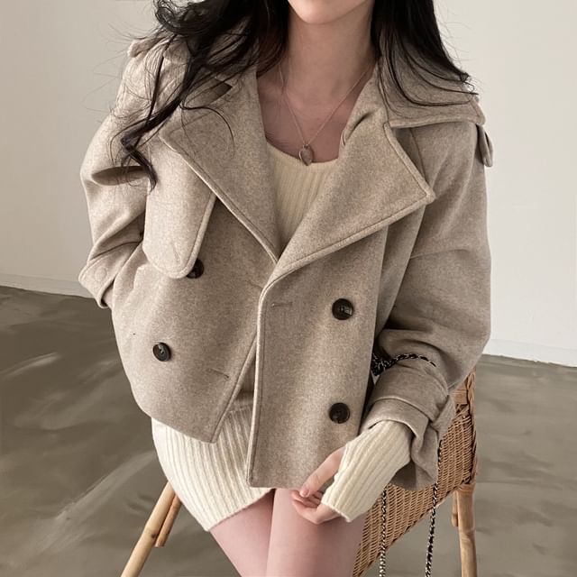 Glotto-Collared Plain Double Breasted Jacket