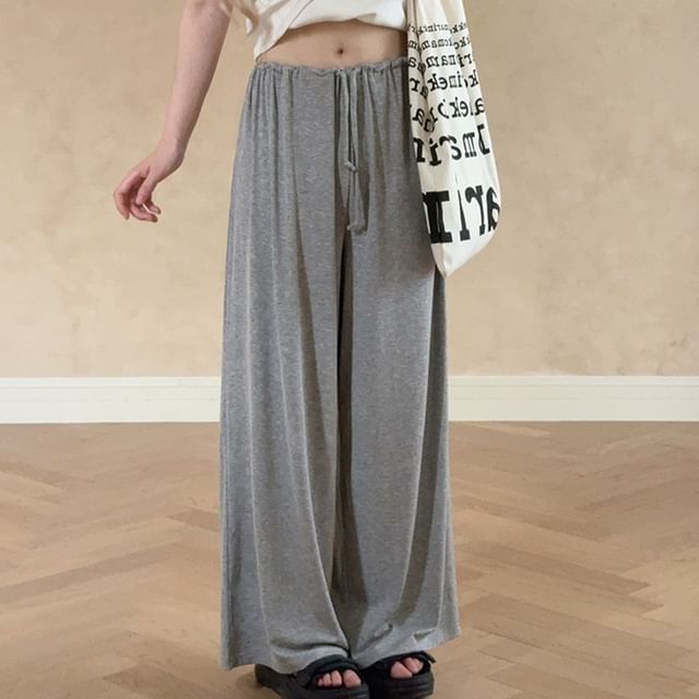 Glotto-Drawstring Waist Melange Wide Leg Pants