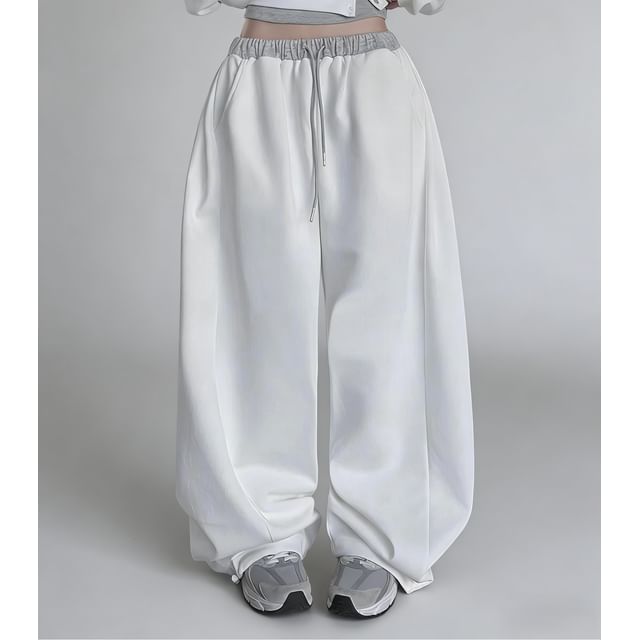 Glotto-Drawstring Waist Two Tone Wide Leg Sweatpants