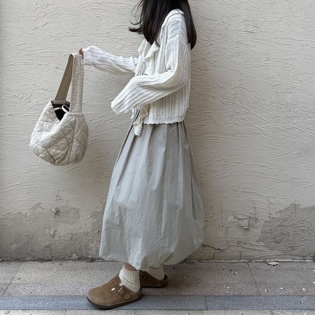 Glotto-Elastic Waist Plain Midi A-Line Skirt