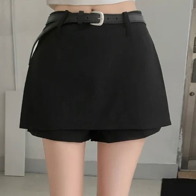 Glotto-High Waist Plain Mini A-Line Skorts