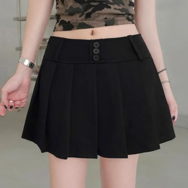 Glotto-High Waist Plain Mini Pleated Skirt