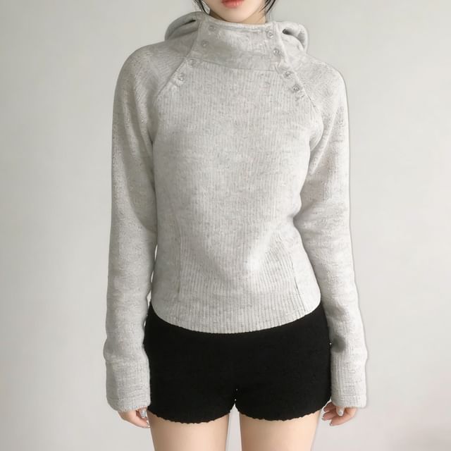 Glotto-Long-Sleeve Mock Neck Hooded Plain Top