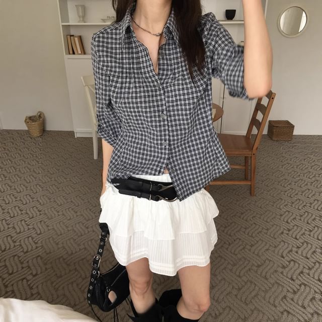 Glotto-Long-Sleeve Plaid Button-Up Shirt