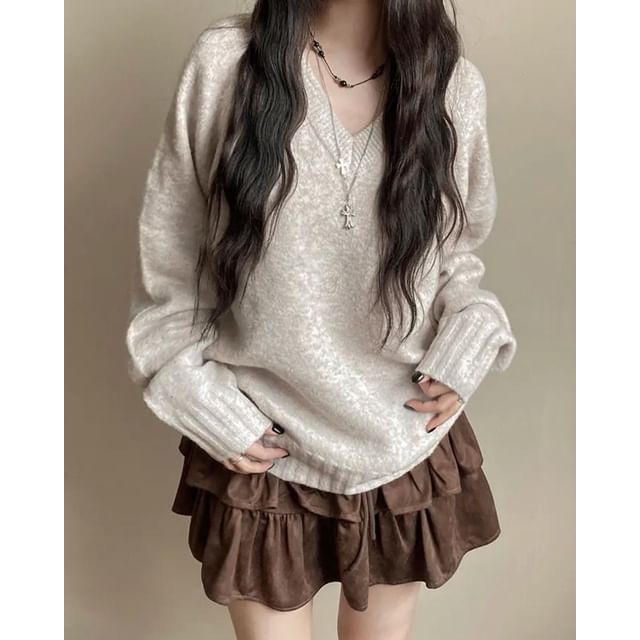 Glotto-Low Waist Plain Mini Tiered Skirt