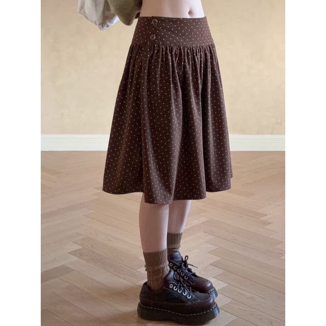 Glotto-Mid Rise Dotted Midi A-Line Skirt