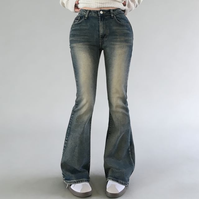 Glotto-Mid Rise Washed Flared Jeans