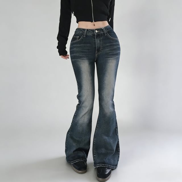 Glotto-Mid Rise Washed Flared Jeans