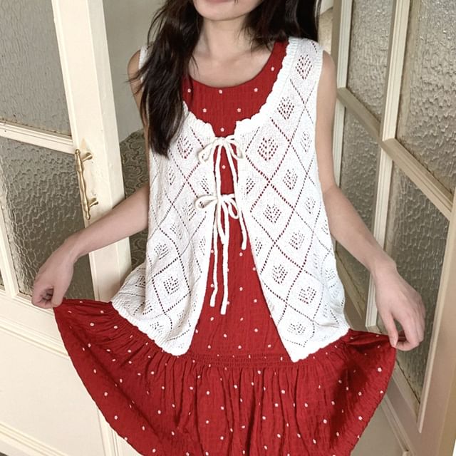 Glotto-Plain Crochet Knit Loose-Fit Vest