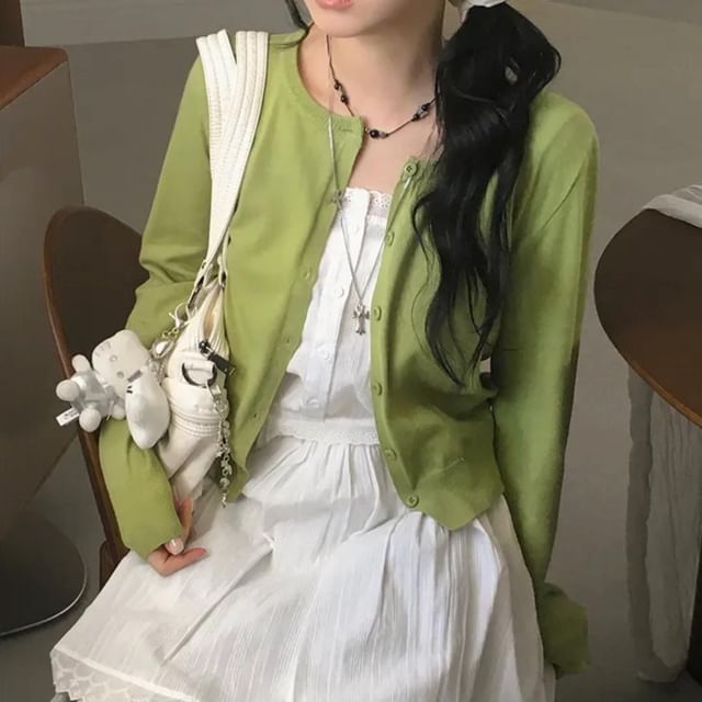 Glotto-Round Neck Plain Cardigan