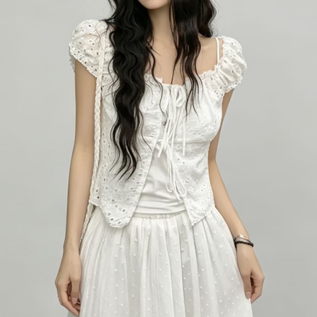 Glotto-Set Short-Sleeve Square Neck Blouse Camisole Top
