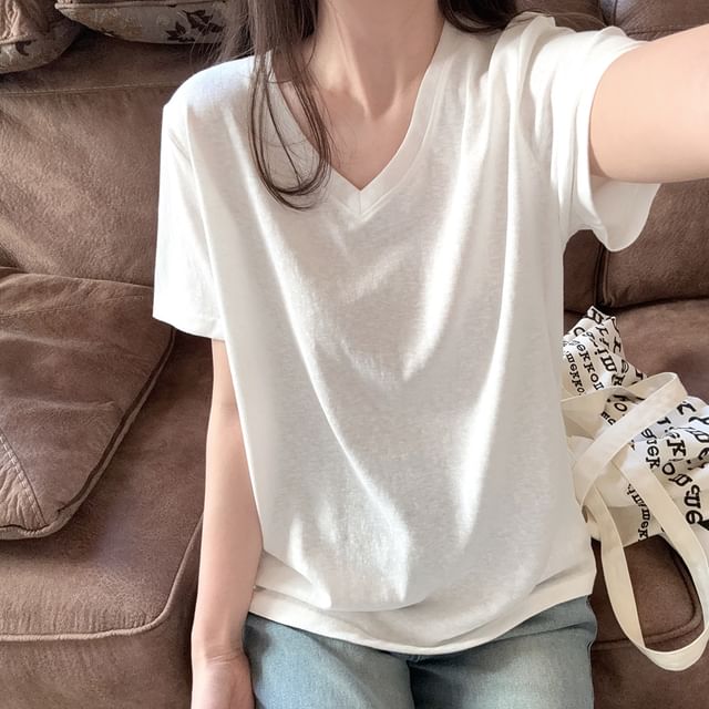 Glotto-Short-Sleeve V-Neck Plain T-Shirt