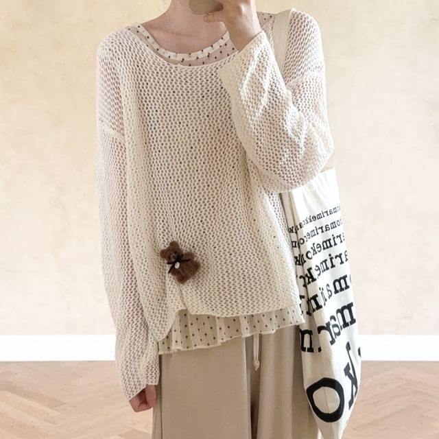 Glotto-Sleeveless Round Neck Dotted Mesh Slim Fit Top