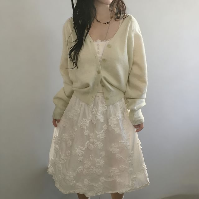 Glotto-V-Neck Plain Button Up Cardigan