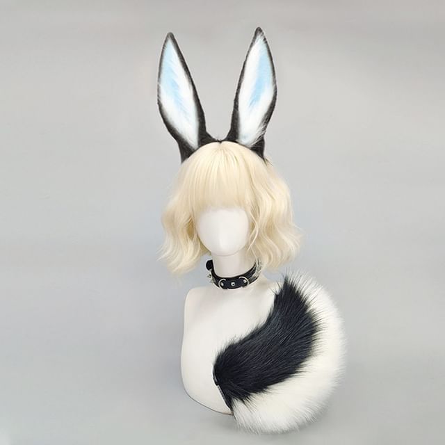 GOGO Girl - Rabbit Ear Chenille Headband / Tail Chenille Faux Leather ...