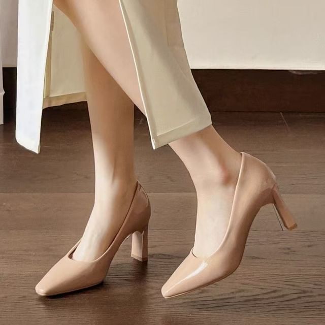 Gordong-Block Heel Plain Square Toe Pumps