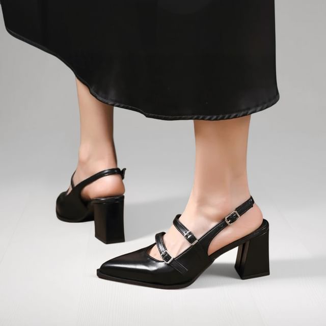 Gordong-Block Heel Pointed Sandals