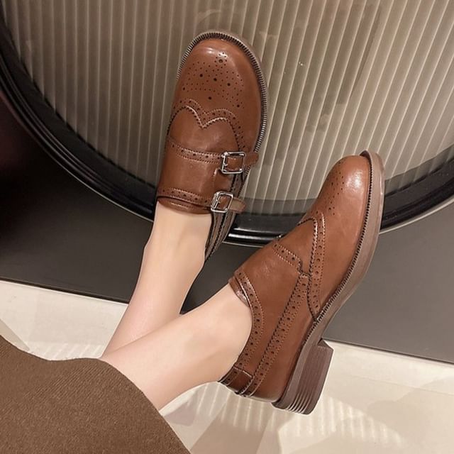 Gordong-Brogue Wingtip Monk Strap Shoes
