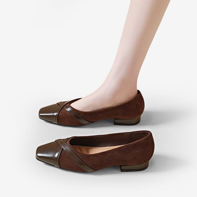 Gordong-Faux Leather Square Toe Panel Flats