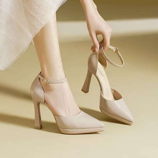 Gordong-High Heel Pointed Toe Ankle Strap DOrsay Pumps