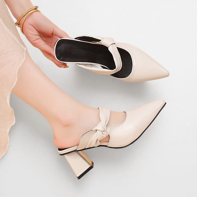 Gordong-Pointed Toe Block Heel Mary Jane Mules