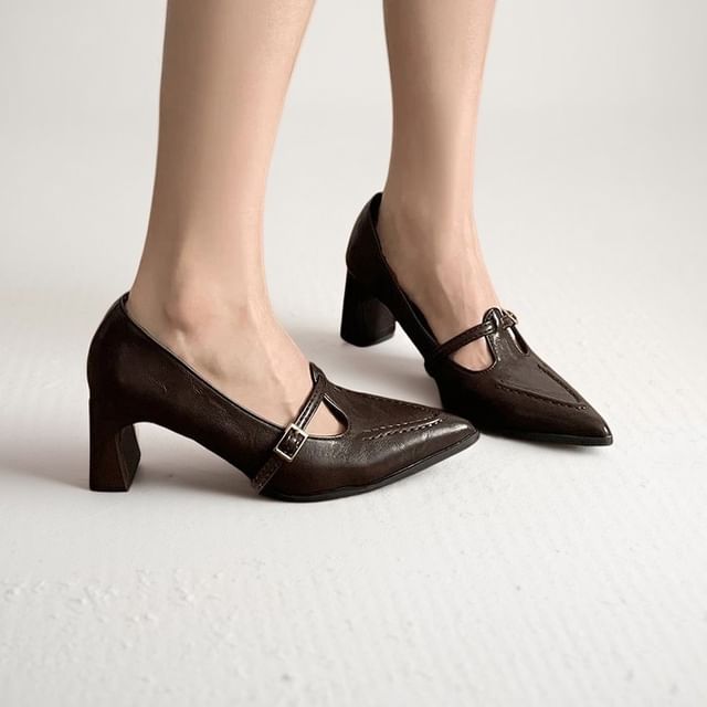 Gordong-Pointed Toe T-Strap Mary Jane Pumps
