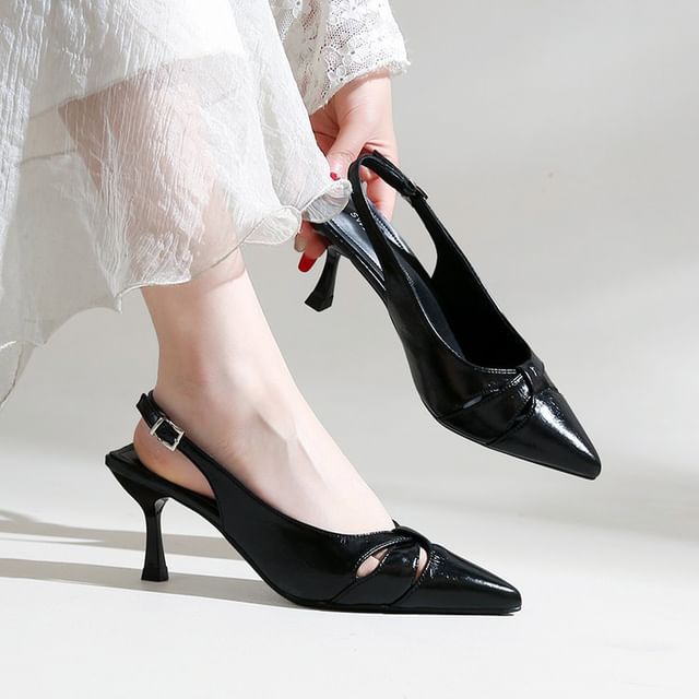 Gordong-Pointy Cutout High Heel Slingback Pumps