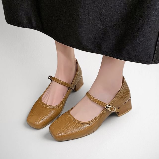 Gordong-Square Toe Block Heel Mary Jane Pumps