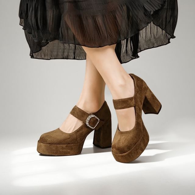Gordong-Square-Toe Platform Chunky Heel Mary Jane Shoes