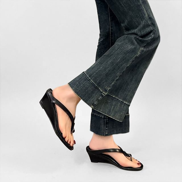 Gordong-Wedge Heel Slide Thong Sandals