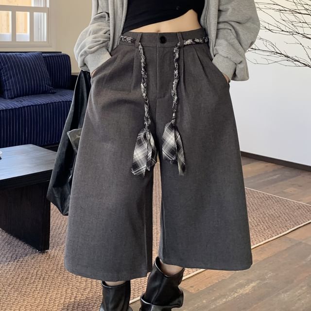 GOUB-High Waist Plain Wide Leg Shorts