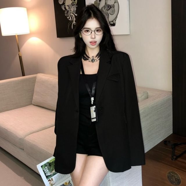 GOUB-Lapel Collar Plain Blazer