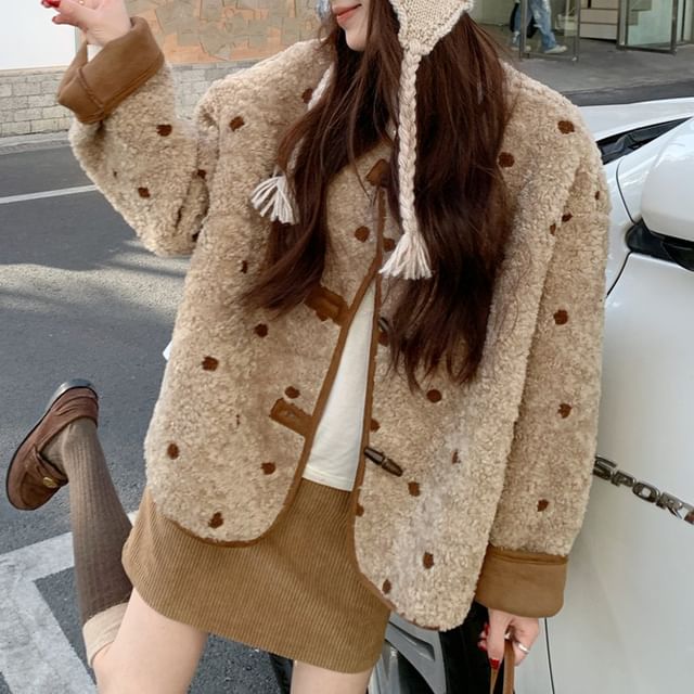 GOUB-Reversible Crew Neck Dotted Toggle Fleece Jacket