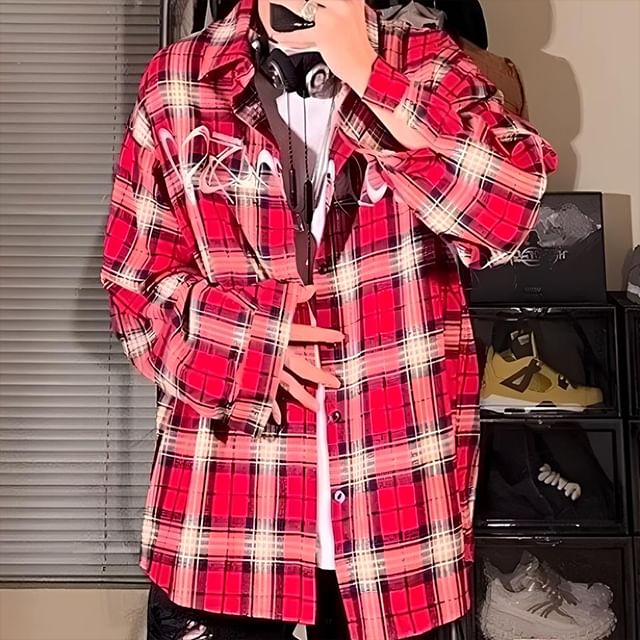 GRAYCIOUS-Collared Plaid Button Up Shirt