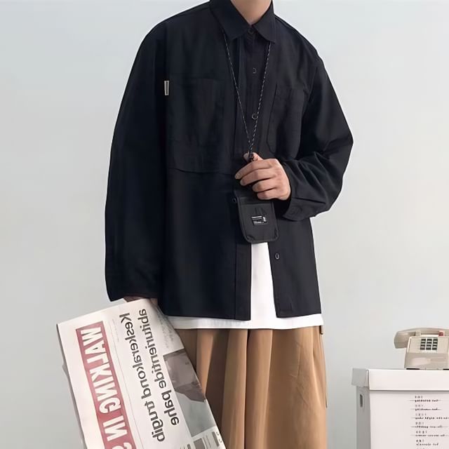 GRAYCIOUS-Collared Plain Button Up Shirt Jacket