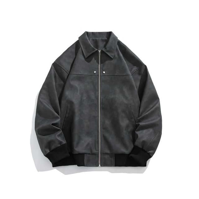 GRAYCIOUS-Collared Plain Oversized Zip Jacket