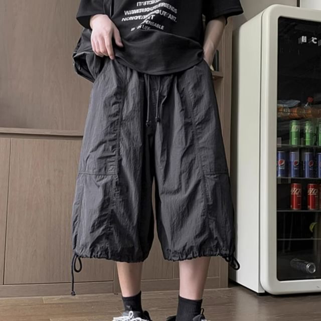 GRAYCIOUS-Drawstring Waist Plain Cargo Shorts
