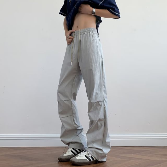 GRAYCIOUS-Drawstring Waist Plain Ruched Flared Pants