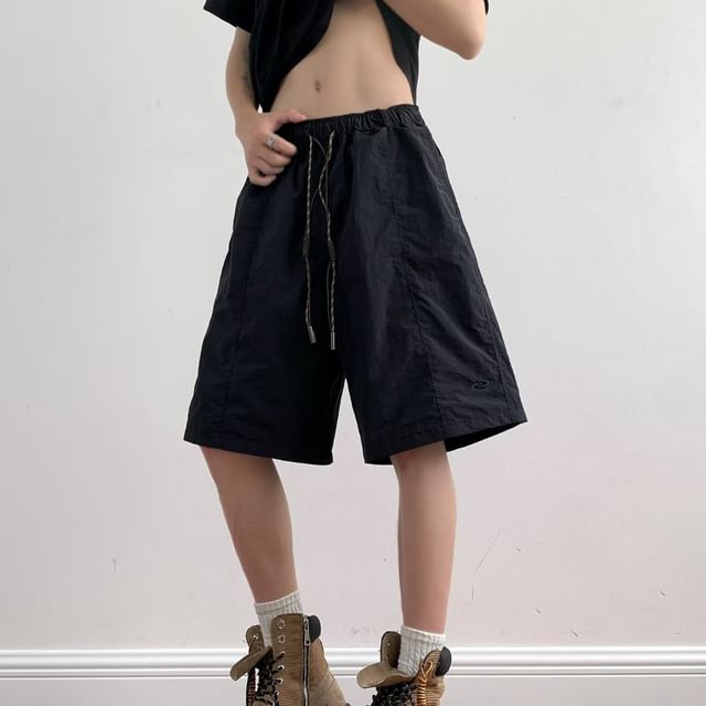 GRAYCIOUS-Drawstring Waist Plain Shorts