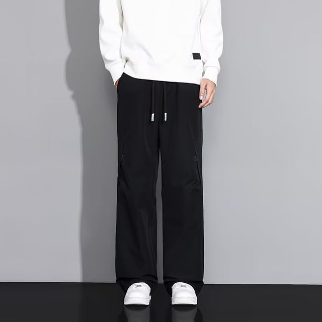 GRAYCIOUS-Drawstring Waist Plain Straight Leg Sweatpants