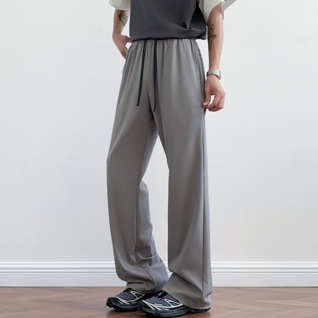 GRAYCIOUS-Drawstring Waist Plain Wide Leg Pants