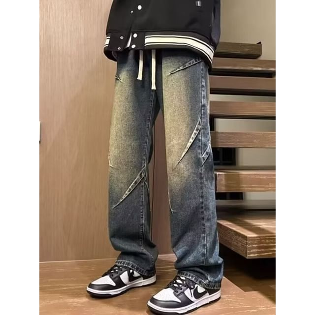 GRAYCIOUS-Drawstring Waist Washed Deconstructed Wide Leg Jeans