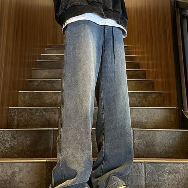GRAYCIOUS-Drawstring Waist Washed Wide Leg Jeans