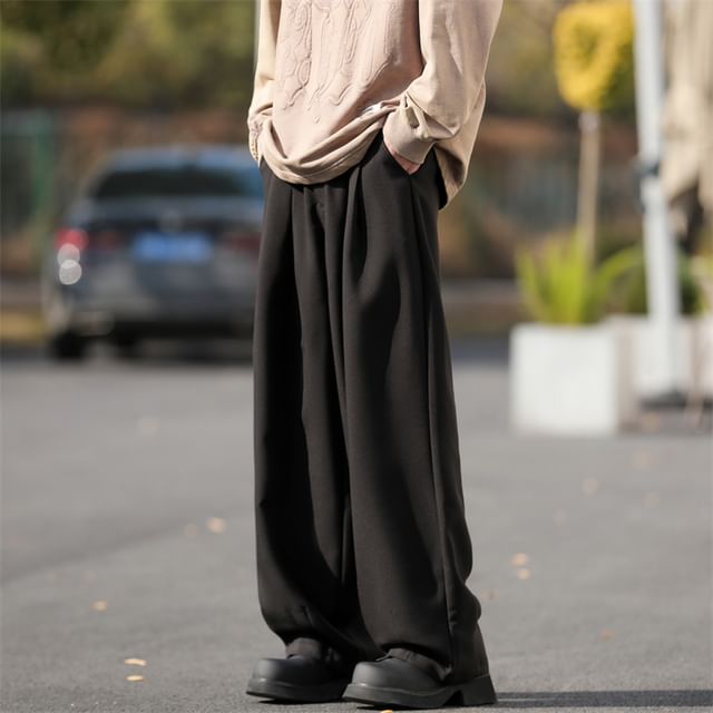 GRAYCIOUS-Elastic Plain Pleated Baggy Pants