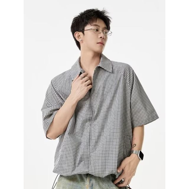 GRAYCIOUS-Elbow-Sleeve Plaid Shirt