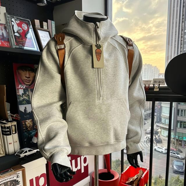 GRAYCIOUS-Half Zip Plain Oversized Hoodie