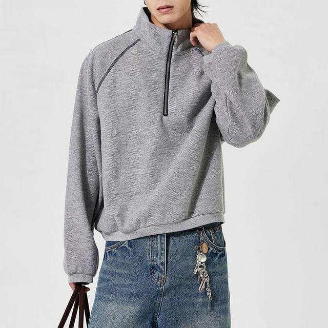 GRAYCIOUS-Half-Zip Plain Sweatshirt