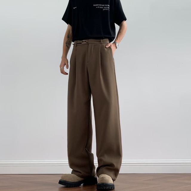 GRAYCIOUS-High Waist Plain Inverted Pleated Wide Leg Pants