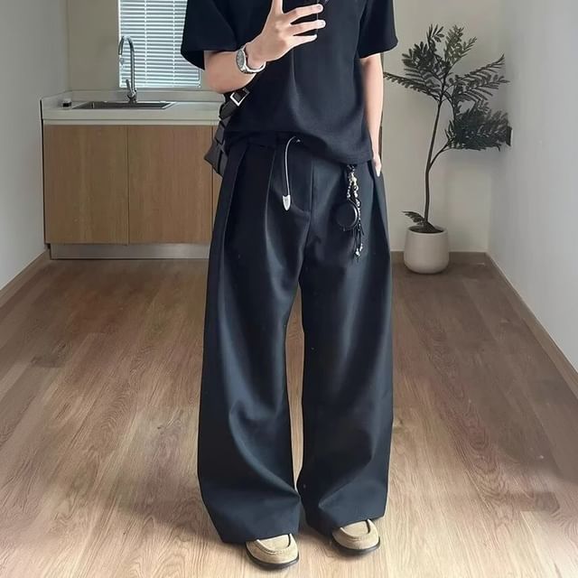 GRAYCIOUS-High Waist Plain Inverted Pleated Wide Leg Pants