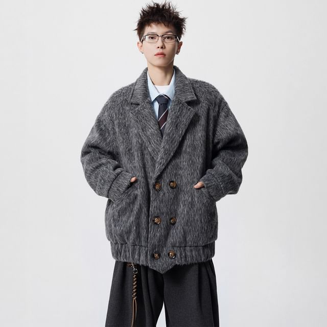 GRAYCIOUS-Lapel Collar Plain Double Breasted Jacket